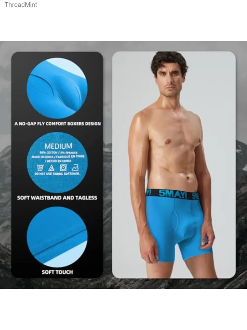 Men's Cotton Boxer Briefs Stretch Underwear Open Fly 6 Pack S-2XL